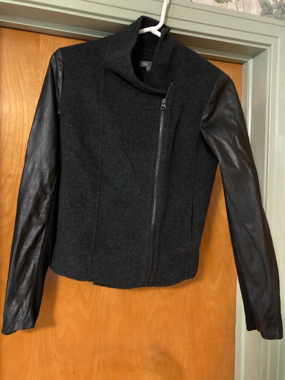 Vince Charcoal Gray Wool and Black Leather Jacket Size Small
